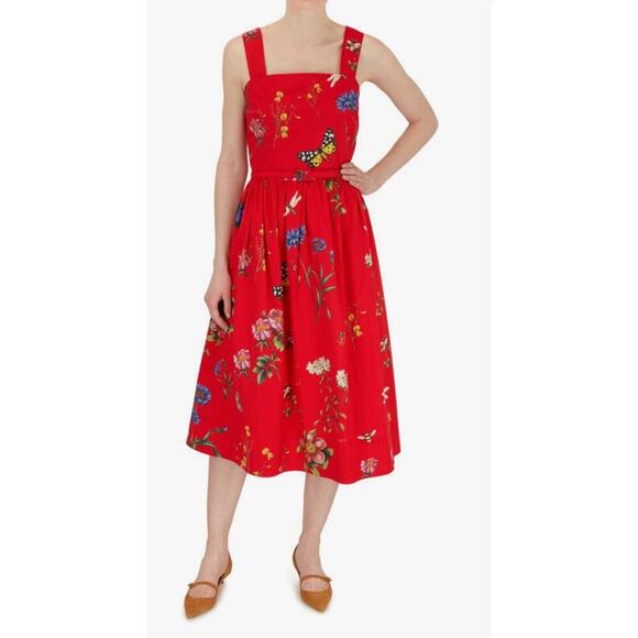 OSCAR DE LA RENTA Scarlett Garden Print Day Dress Midi Butterfly Poplin Floral 2 - Picture 8 of 12